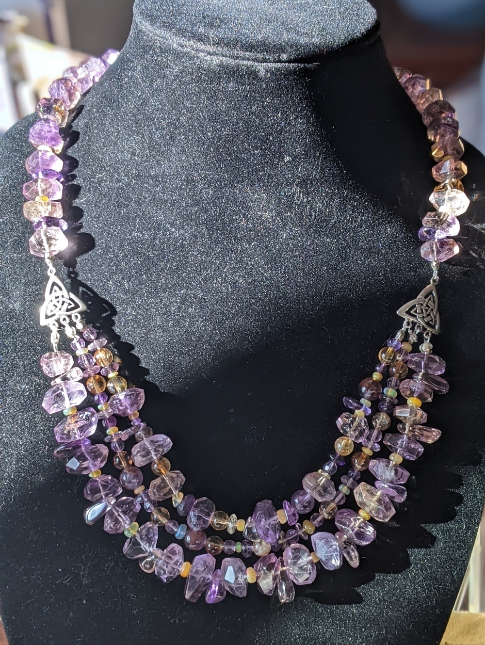 Ametrine Handmade 3 Strand.Necklace W/Sterling Silver